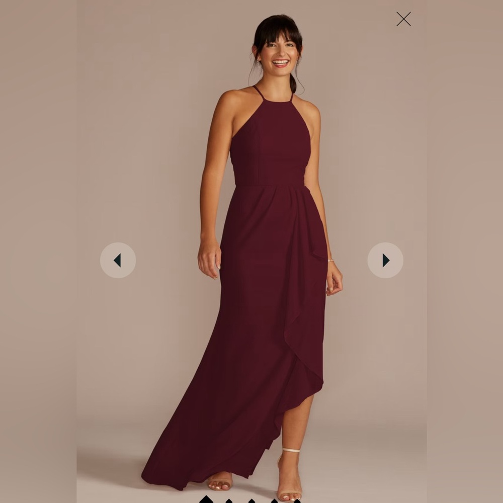 Wine Colored David’s Bridal Dress high-neck chiffon dress with cascade